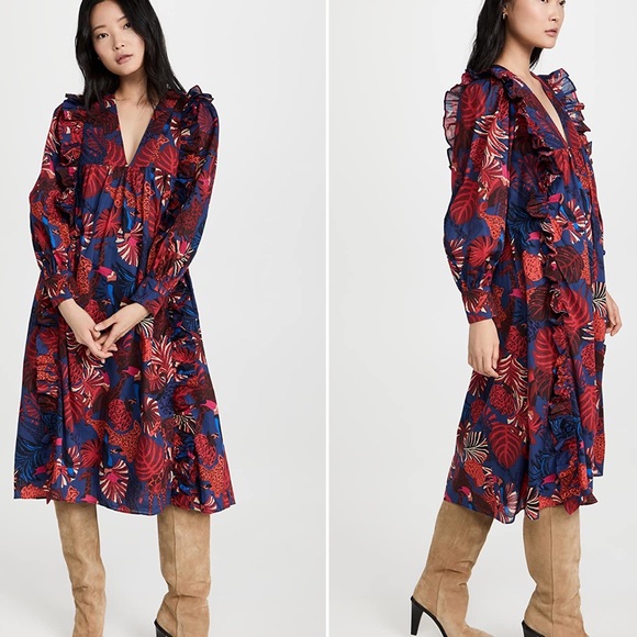 NWT- FARM Rio Cotton Midi Dress - Picture 1 of 5